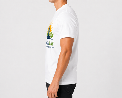 International Yoga Day T-Shirt for Men & Women | Premium 200 GSM Cotton Blend Graphic Yoga Tee | Body Mind Soul Printed White T-Shirt