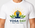 International Yoga Day T-Shirt for Men & Women | Premium 200 GSM Cotton Blend Graphic Yoga Tee | Body Mind Soul Printed White T-Shirt
