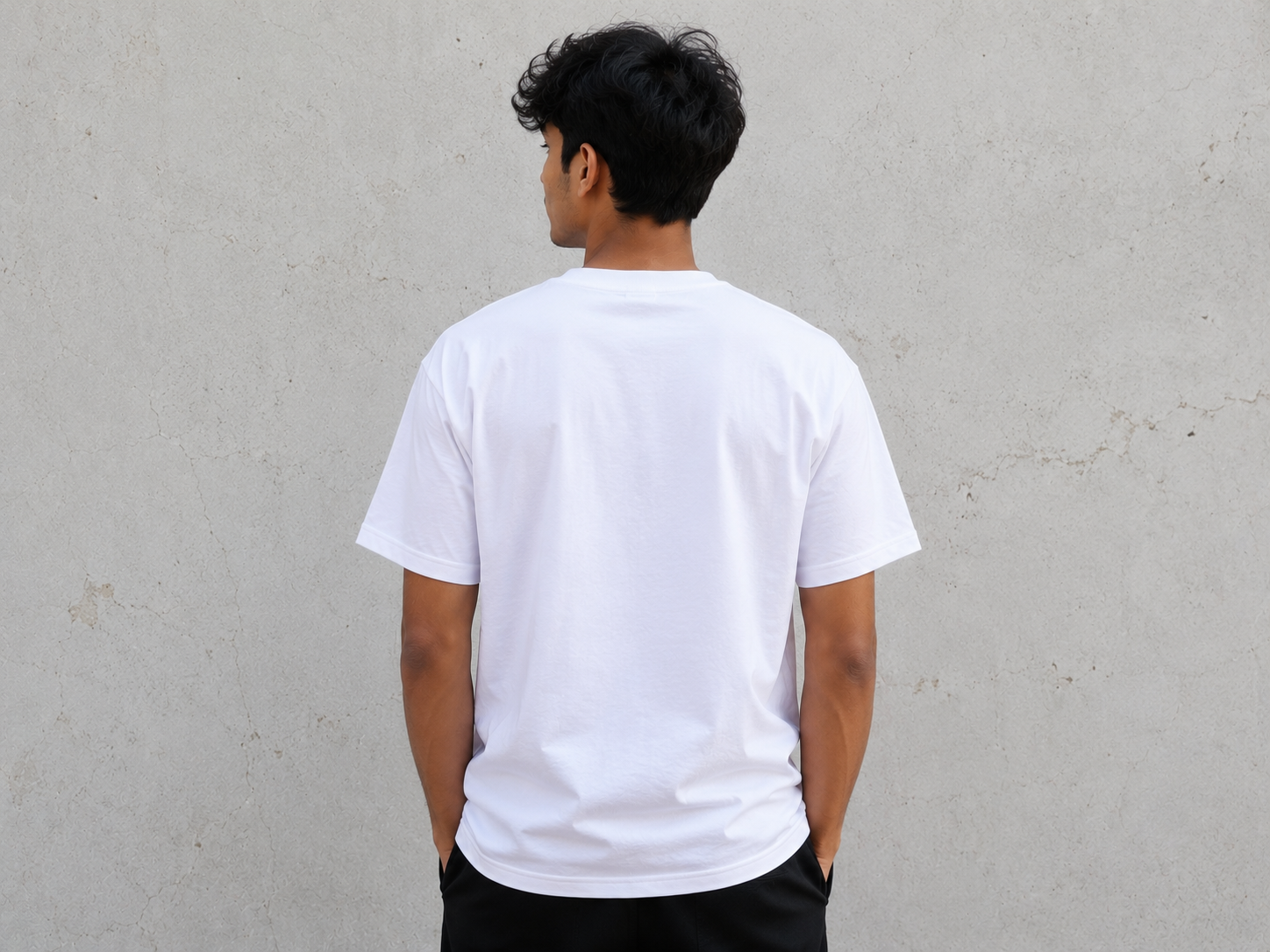 Premium white oversized Tech-Core graphic T-shirt for men. Soft cotton fabric, bold Y2K streetwear design, regular fit, perfect for everyday wear.